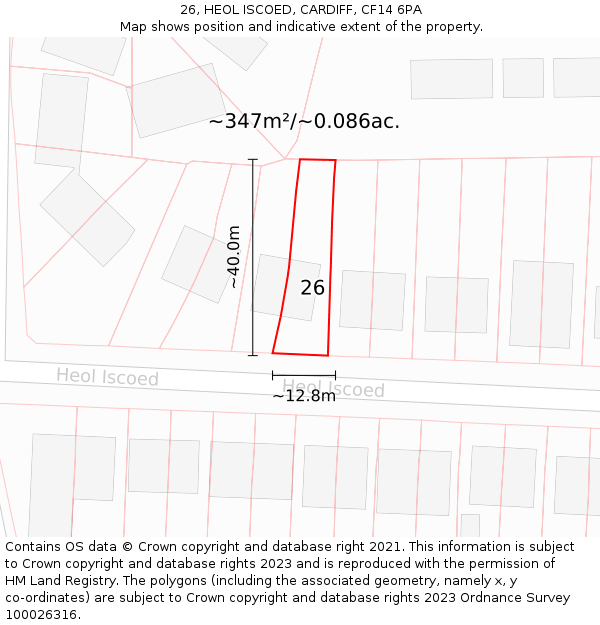 26, HEOL ISCOED, CARDIFF, CF14 6PA: Plot and title map