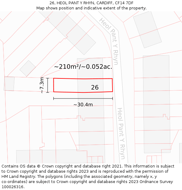 26, HEOL PANT Y RHYN, CARDIFF, CF14 7DF: Plot and title map