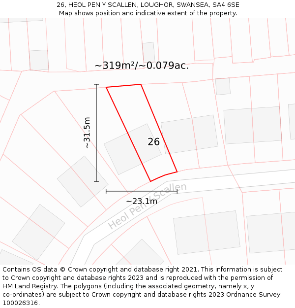 26, HEOL PEN Y SCALLEN, LOUGHOR, SWANSEA, SA4 6SE: Plot and title map