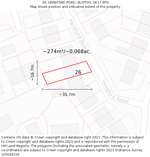 26, HEREFORD ROAD, BUXTON, SK17 9PG: Plot and title map