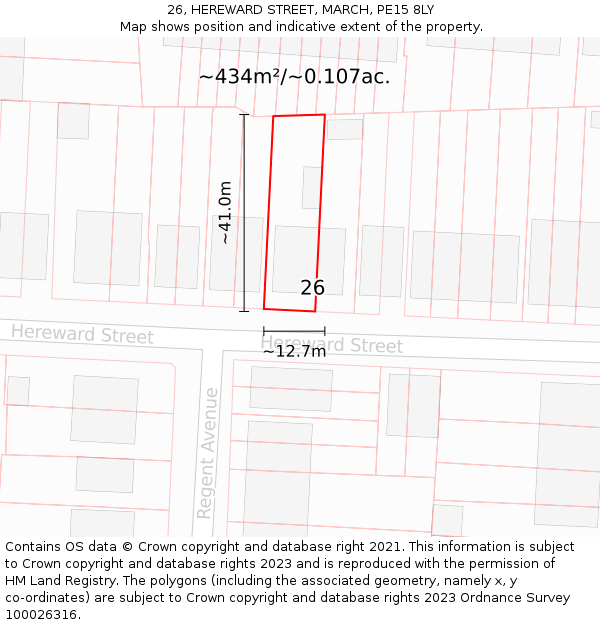 26, HEREWARD STREET, MARCH, PE15 8LY: Plot and title map