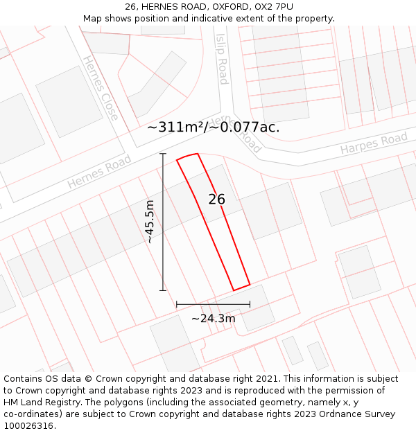 26, HERNES ROAD, OXFORD, OX2 7PU: Plot and title map