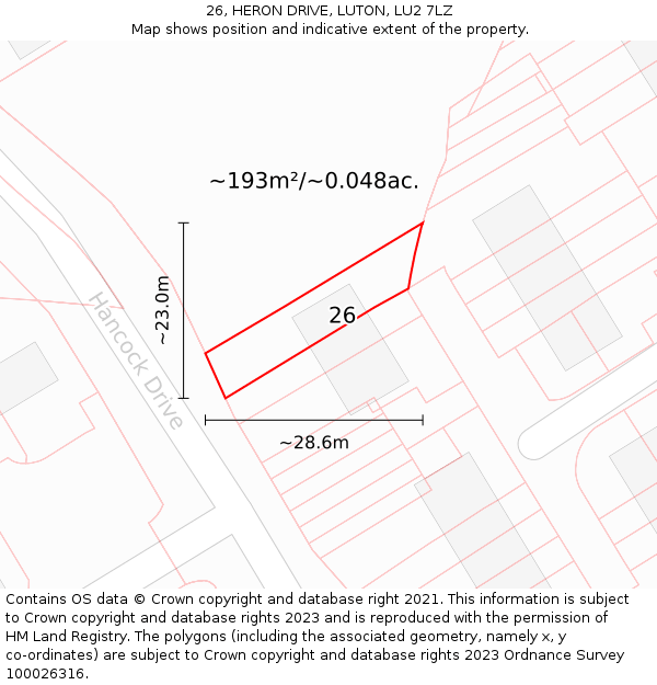 26, HERON DRIVE, LUTON, LU2 7LZ: Plot and title map