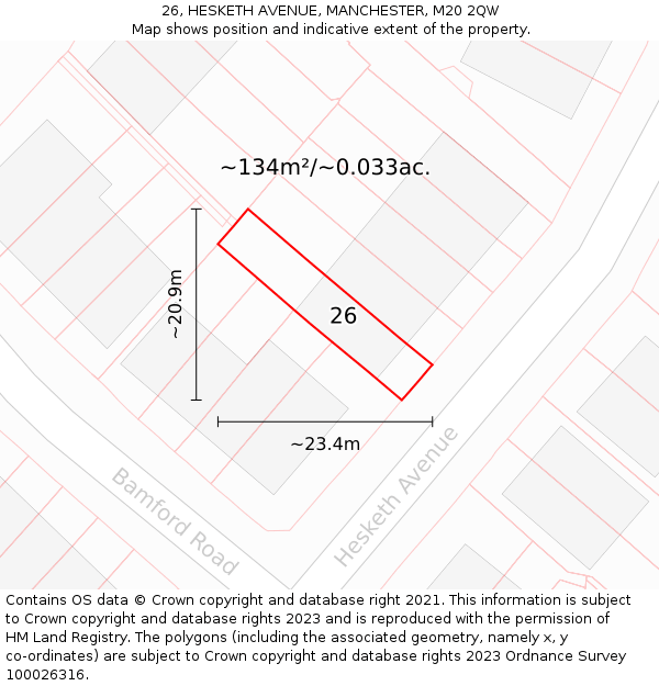 26, HESKETH AVENUE, MANCHESTER, M20 2QW: Plot and title map