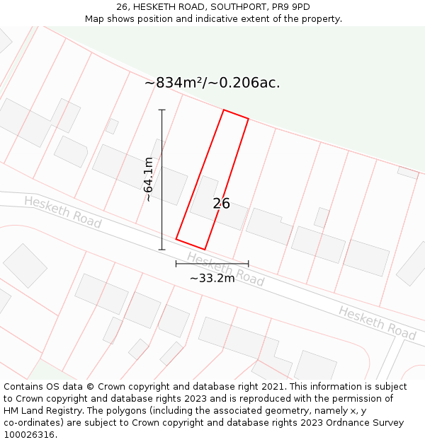 26, HESKETH ROAD, SOUTHPORT, PR9 9PD: Plot and title map