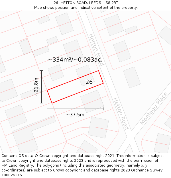 26, HETTON ROAD, LEEDS, LS8 2RT: Plot and title map