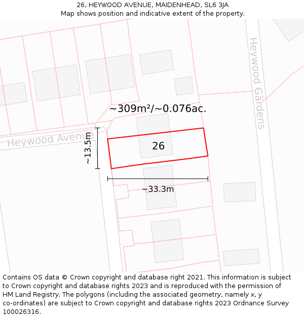 26, HEYWOOD AVENUE, MAIDENHEAD, SL6 3JA: Plot and title map