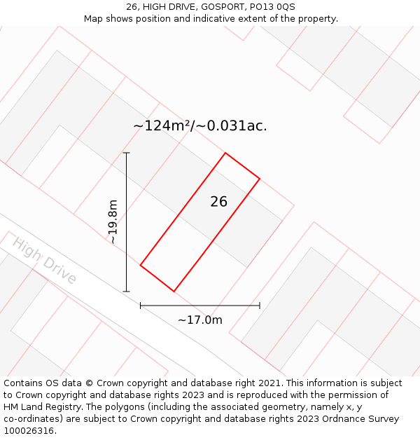 26, HIGH DRIVE, GOSPORT, PO13 0QS: Plot and title map