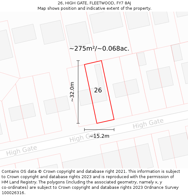 26, HIGH GATE, FLEETWOOD, FY7 8AJ: Plot and title map