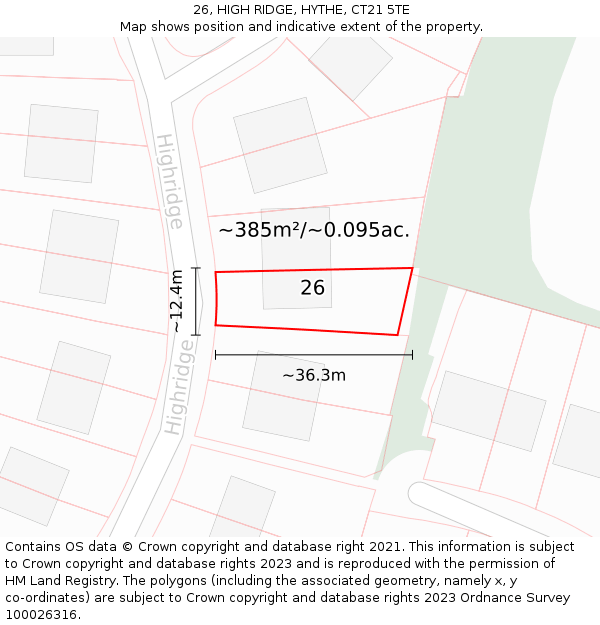 26, HIGH RIDGE, HYTHE, CT21 5TE: Plot and title map