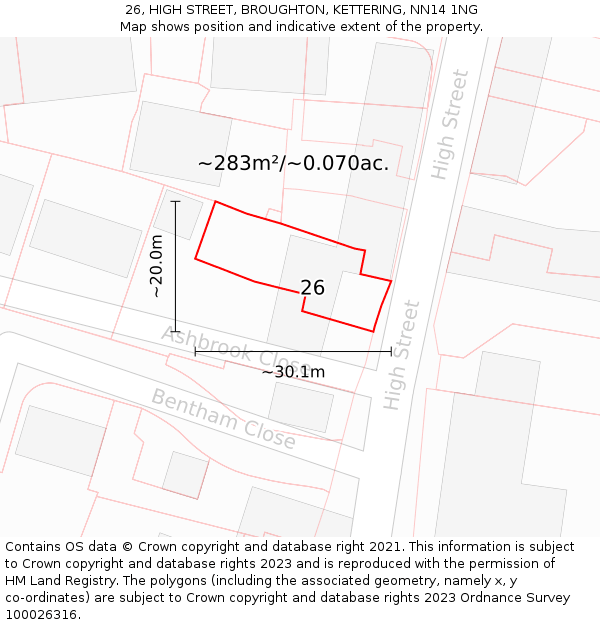 26, HIGH STREET, BROUGHTON, KETTERING, NN14 1NG: Plot and title map