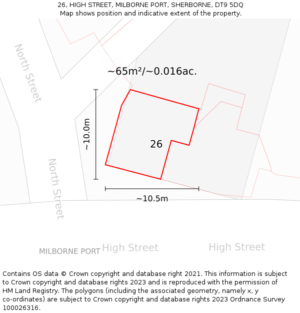 26, HIGH STREET, MILBORNE PORT, SHERBORNE, DT9 5DQ: Plot and title map