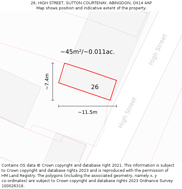 26, HIGH STREET, SUTTON COURTENAY, ABINGDON, OX14 4AP: Plot and title map