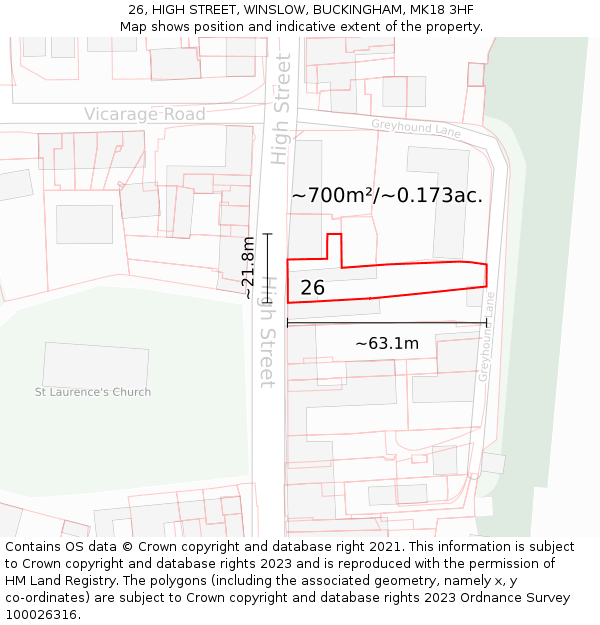 26, HIGH STREET, WINSLOW, BUCKINGHAM, MK18 3HF: Plot and title map