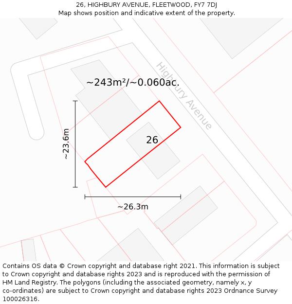 26, HIGHBURY AVENUE, FLEETWOOD, FY7 7DJ: Plot and title map