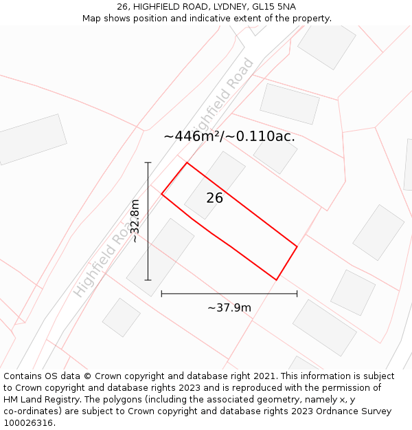 26, HIGHFIELD ROAD, LYDNEY, GL15 5NA: Plot and title map