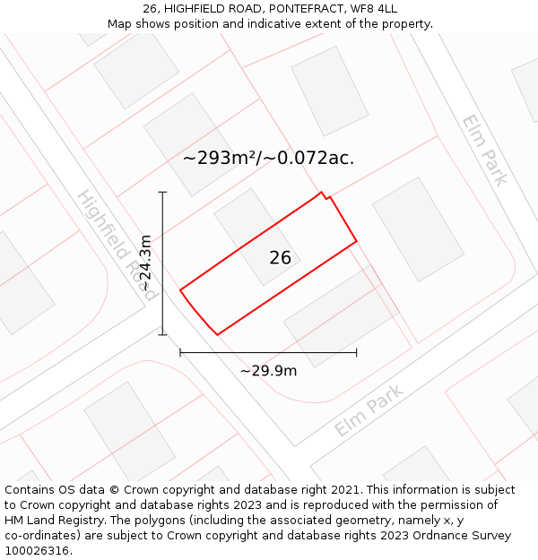 26, HIGHFIELD ROAD, PONTEFRACT, WF8 4LL: Plot and title map