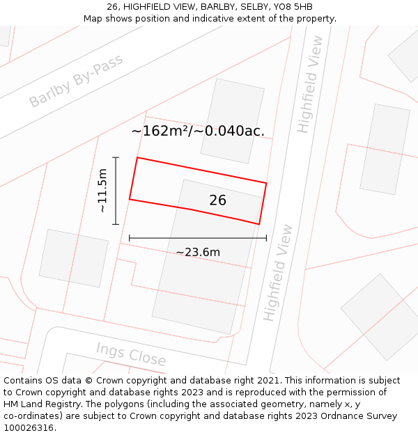 26, HIGHFIELD VIEW, BARLBY, SELBY, YO8 5HB: Plot and title map