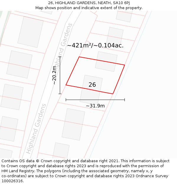 26, HIGHLAND GARDENS, NEATH, SA10 6PJ: Plot and title map