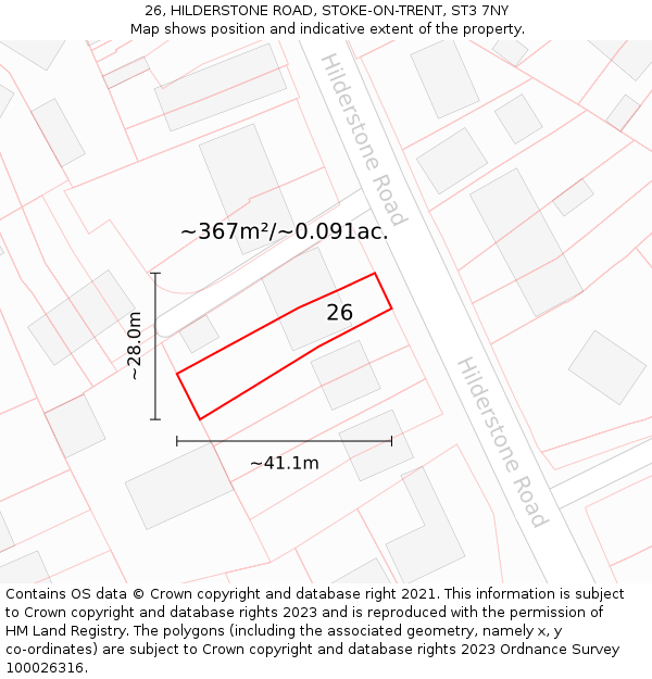 26, HILDERSTONE ROAD, STOKE-ON-TRENT, ST3 7NY: Plot and title map