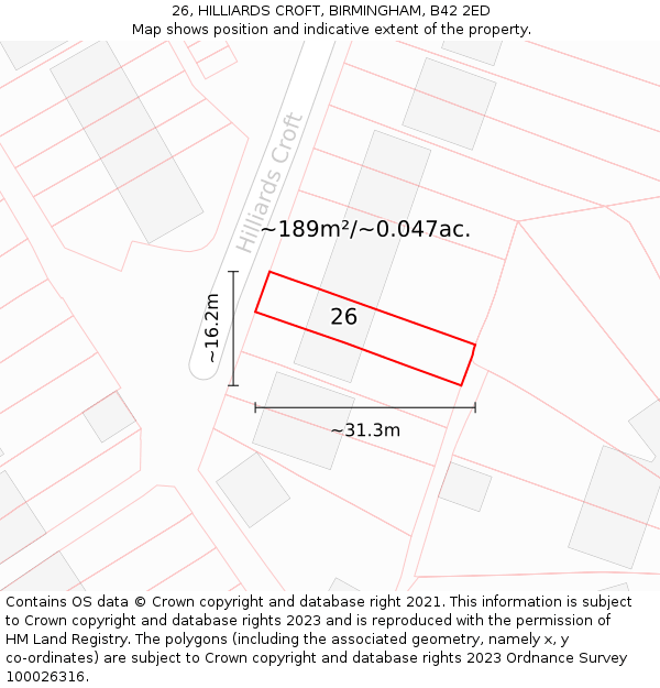 26, HILLIARDS CROFT, BIRMINGHAM, B42 2ED: Plot and title map