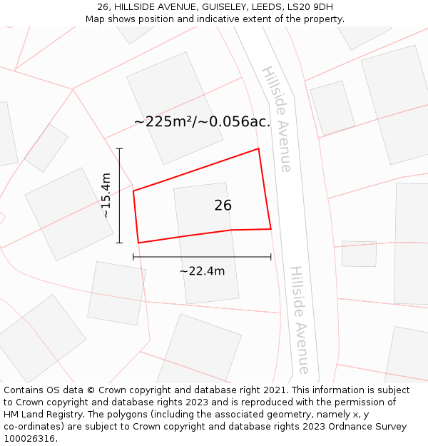 26, HILLSIDE AVENUE, GUISELEY, LEEDS, LS20 9DH: Plot and title map