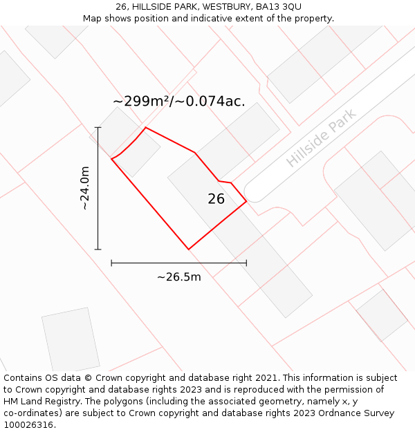 26, HILLSIDE PARK, WESTBURY, BA13 3QU: Plot and title map