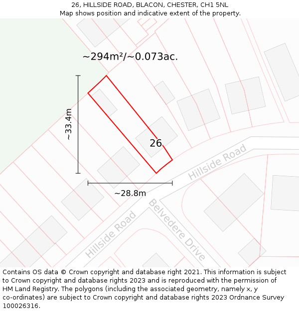 26, HILLSIDE ROAD, BLACON, CHESTER, CH1 5NL: Plot and title map