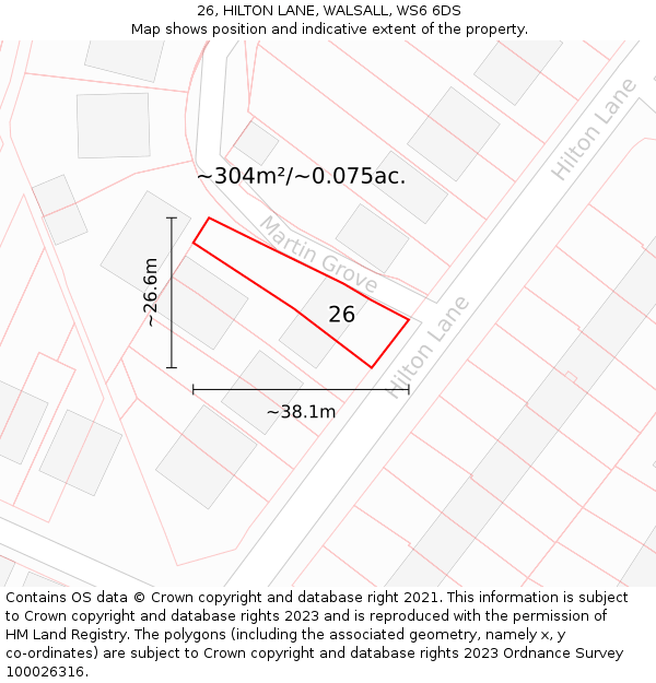 26, HILTON LANE, WALSALL, WS6 6DS: Plot and title map