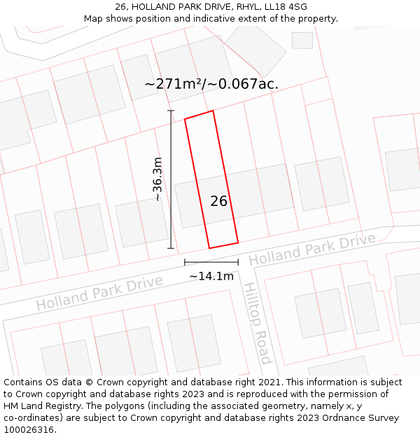 26, HOLLAND PARK DRIVE, RHYL, LL18 4SG: Plot and title map