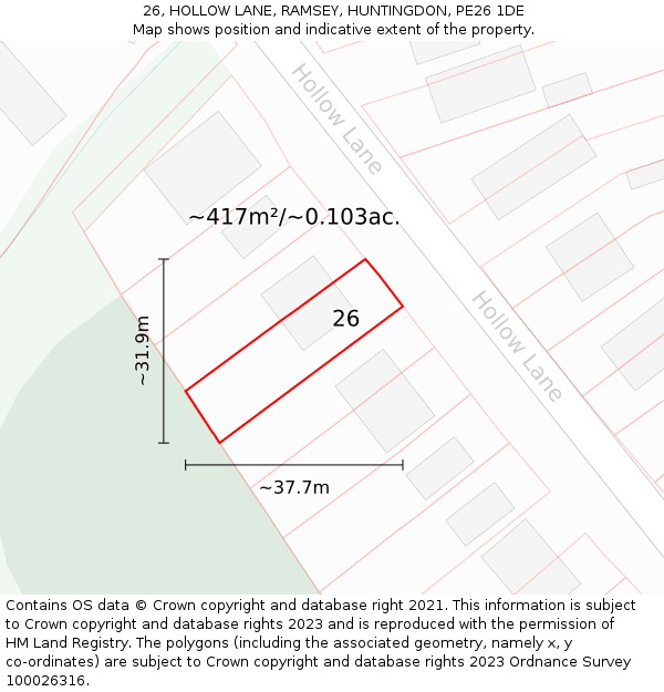 26, HOLLOW LANE, RAMSEY, HUNTINGDON, PE26 1DE: Plot and title map