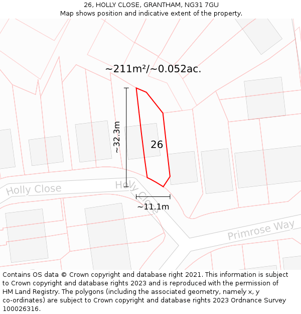 26, HOLLY CLOSE, GRANTHAM, NG31 7GU: Plot and title map