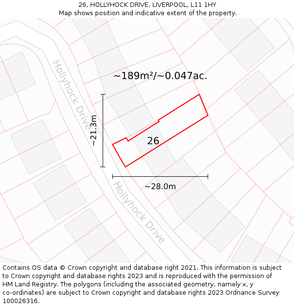 26, HOLLYHOCK DRIVE, LIVERPOOL, L11 1HY: Plot and title map