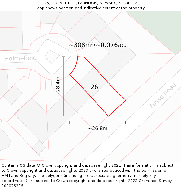 26, HOLMEFIELD, FARNDON, NEWARK, NG24 3TZ: Plot and title map