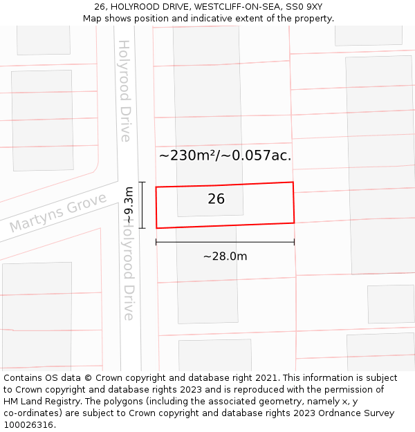 26, HOLYROOD DRIVE, WESTCLIFF-ON-SEA, SS0 9XY: Plot and title map