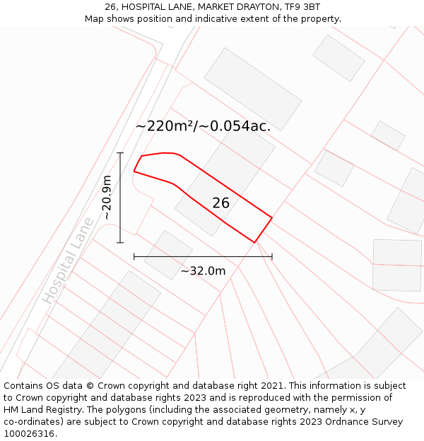 26, HOSPITAL LANE, MARKET DRAYTON, TF9 3BT: Plot and title map