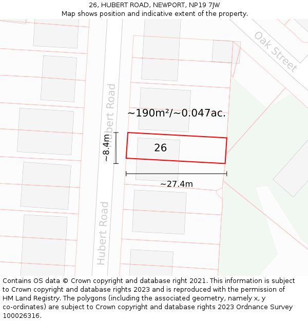 26, HUBERT ROAD, NEWPORT, NP19 7JW: Plot and title map