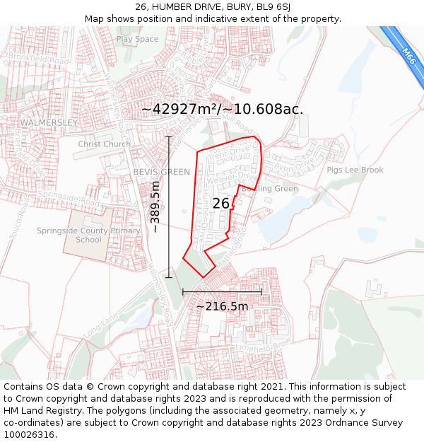 26, HUMBER DRIVE, BURY, BL9 6SJ: Plot and title map