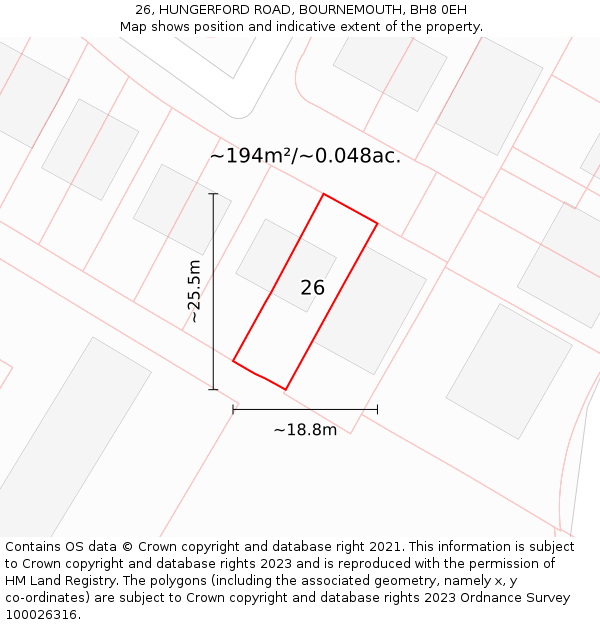 26, HUNGERFORD ROAD, BOURNEMOUTH, BH8 0EH: Plot and title map