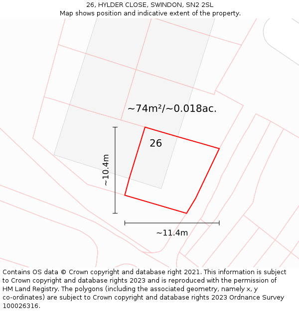 26, HYLDER CLOSE, SWINDON, SN2 2SL: Plot and title map