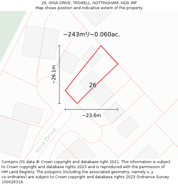 26, IONA DRIVE, TROWELL, NOTTINGHAM, NG9 3RF: Plot and title map