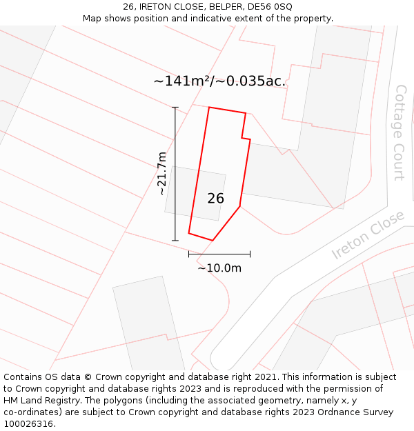 26, IRETON CLOSE, BELPER, DE56 0SQ: Plot and title map