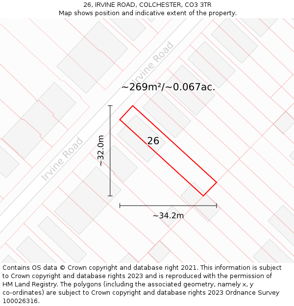 26, IRVINE ROAD, COLCHESTER, CO3 3TR: Plot and title map