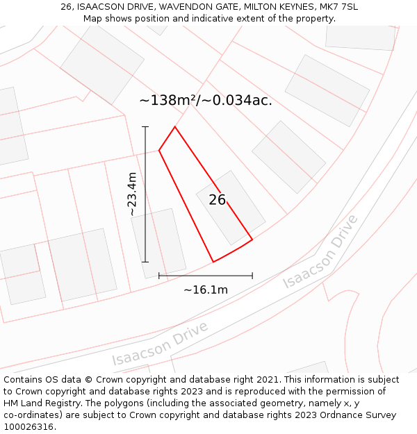 26, ISAACSON DRIVE, WAVENDON GATE, MILTON KEYNES, MK7 7SL: Plot and title map