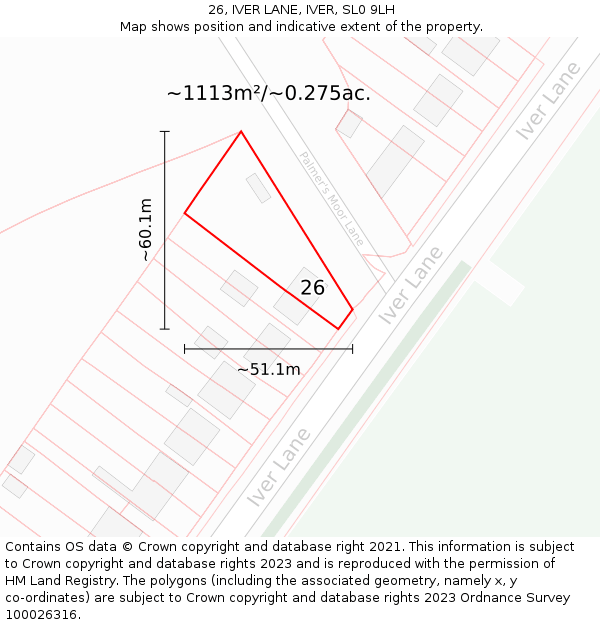 26, IVER LANE, IVER, SL0 9LH: Plot and title map