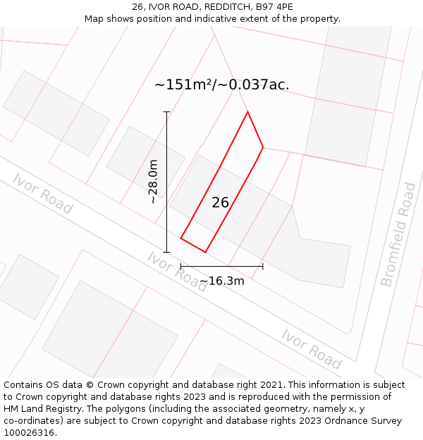 26, IVOR ROAD, REDDITCH, B97 4PE: Plot and title map