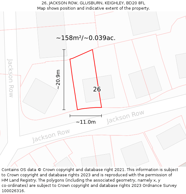 26, JACKSON ROW, GLUSBURN, KEIGHLEY, BD20 8FL: Plot and title map