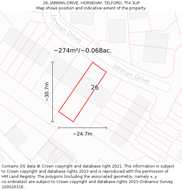 26, JARMAN DRIVE, HORSEHAY, TELFORD, TF4 3UP: Plot and title map