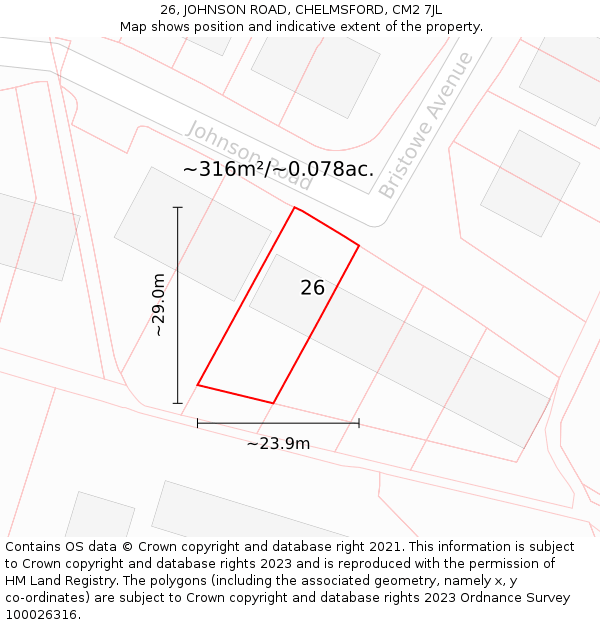 26, JOHNSON ROAD, CHELMSFORD, CM2 7JL: Plot and title map