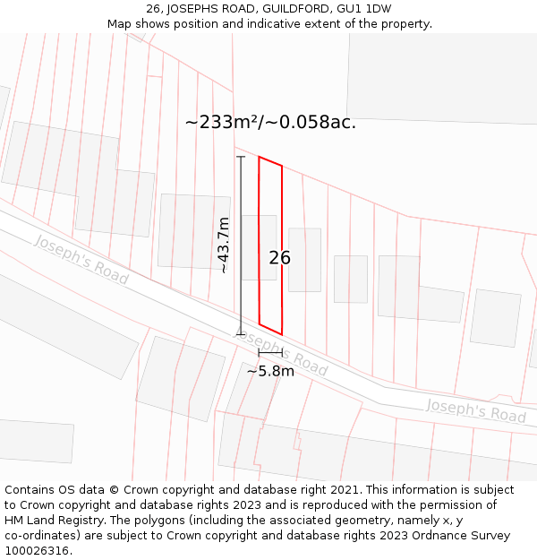 26, JOSEPHS ROAD, GUILDFORD, GU1 1DW: Plot and title map